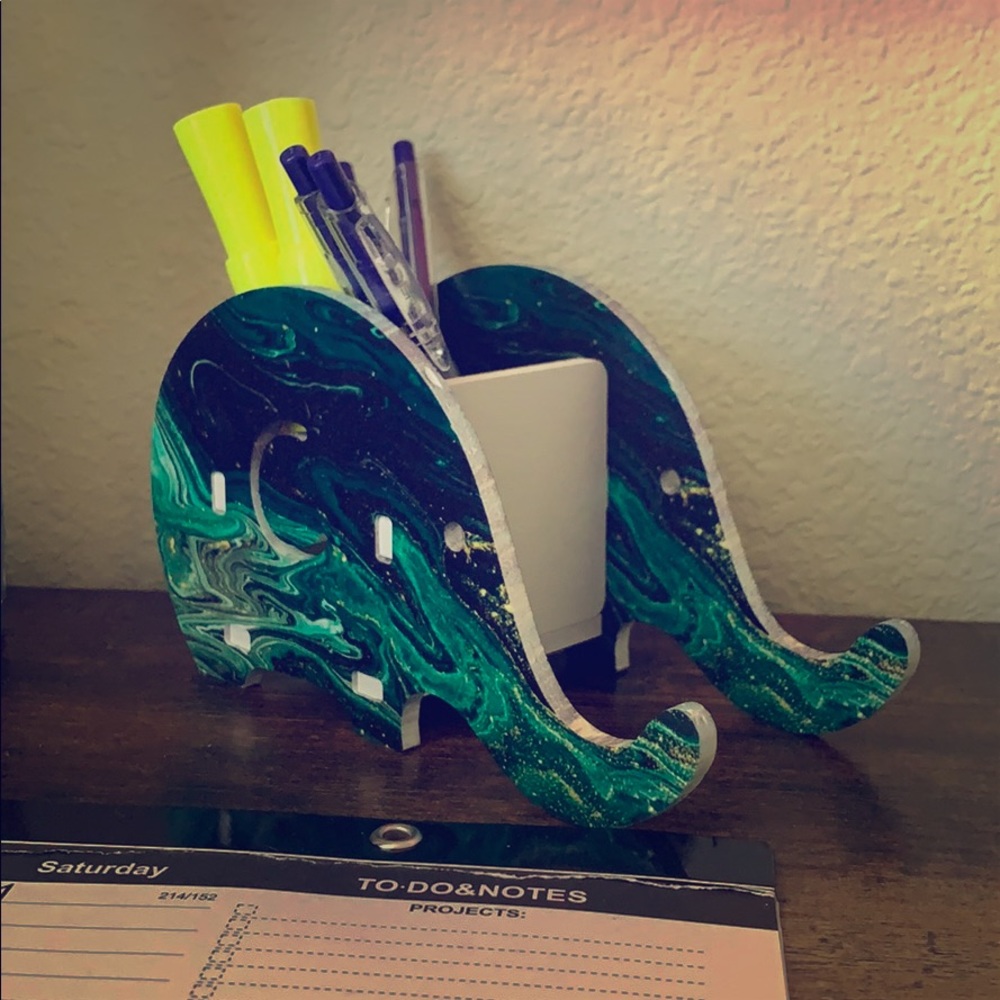 Hazy Green Elephant pen/phone holder